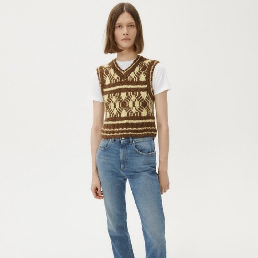 NWT Alexa Chung Kintyre Jacquard Tank Brown Crop Top